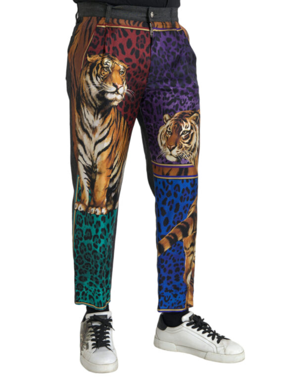 Dolce & Gabbana Multicolor Tiger Leopard Cotton Loose Tapered Pants - Image 2