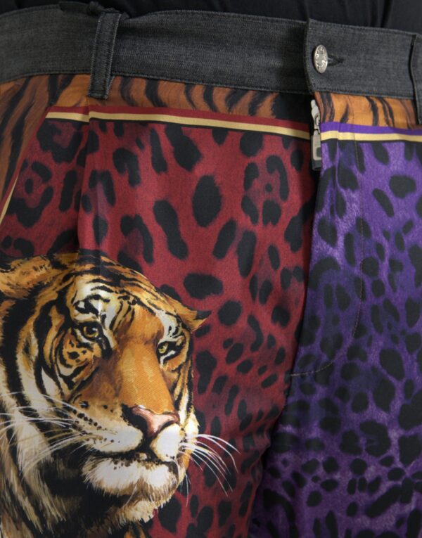 Dolce & Gabbana Multicolor Tiger Leopard Cotton Loose Tapered Pants - Image 4