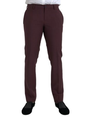 Dolce & Gabbana Maroon Wool Men Slim Fit Dress Pants