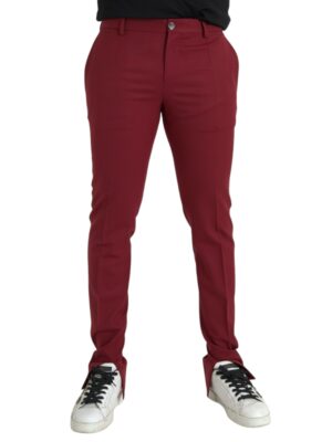 Dolce & Gabbana Red Wool Men Slim Fit Dress Pants