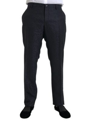 Dolce & Gabbana Blue Brocade Wool Skinny Men Dress Pants