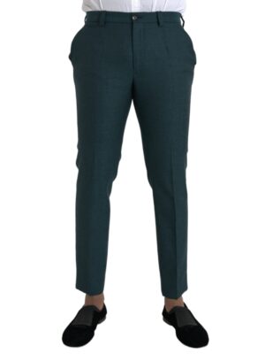 Dolce & Gabbana Green Wool Skinny Slim Dress Pants