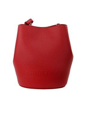 Burberry Lorne Small Red Pebbled Leather Bucket Crossbody Purse Bag