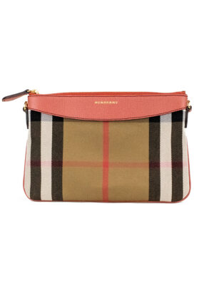 Burberry Peyton House Check Derby Cinnamon Red Grain Leather Pouch Crossbody Bag