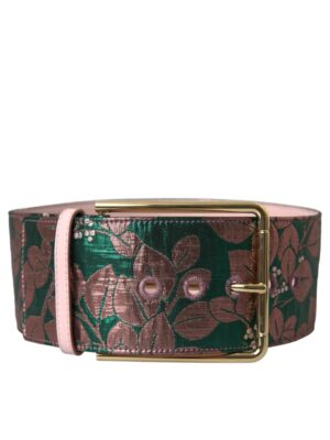 Dolce & Gabbana Multicolor Floral Jacquard Lurex Gold Buckle Belt