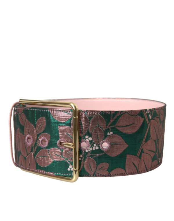 Dolce & Gabbana Multicolor Floral Jacquard Lurex Gold Buckle Belt - Image 2