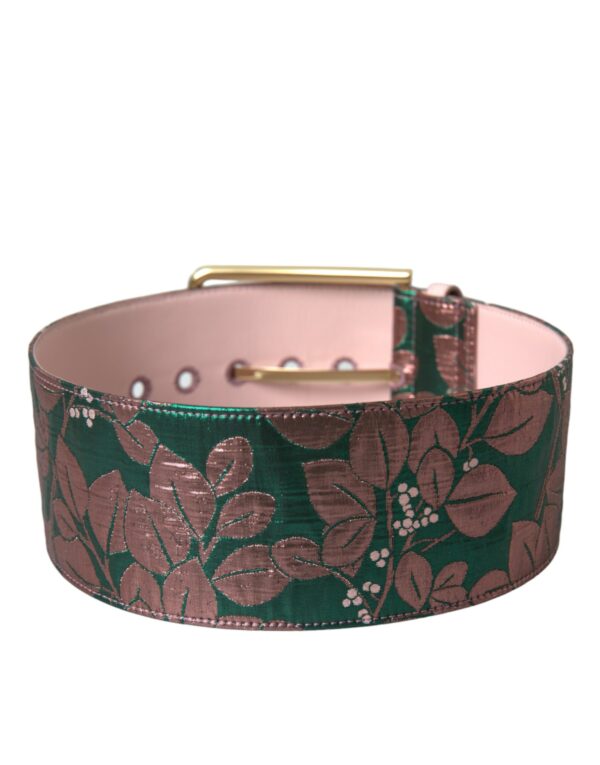 Dolce & Gabbana Multicolor Floral Jacquard Lurex Gold Buckle Belt - Image 3