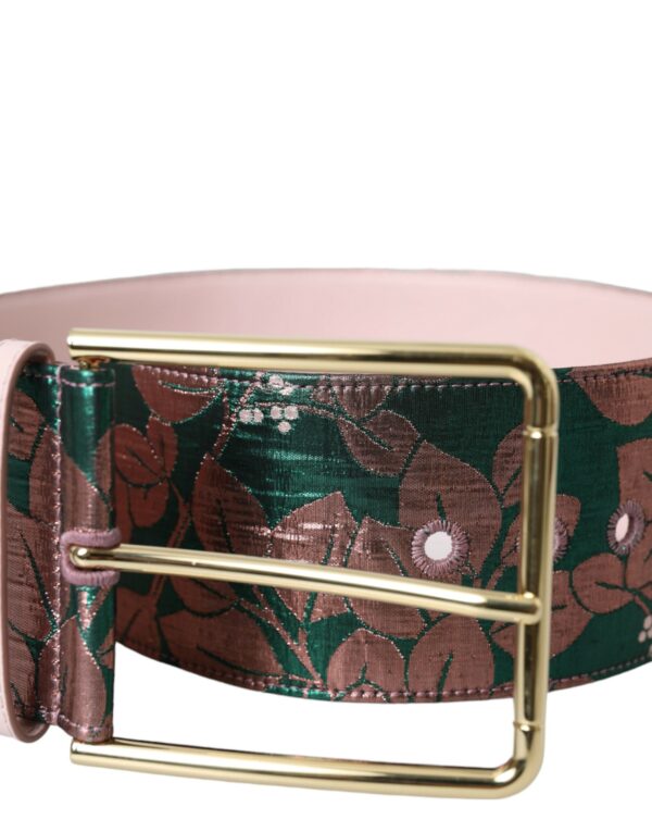 Dolce & Gabbana Multicolor Floral Jacquard Lurex Gold Buckle Belt - Image 7