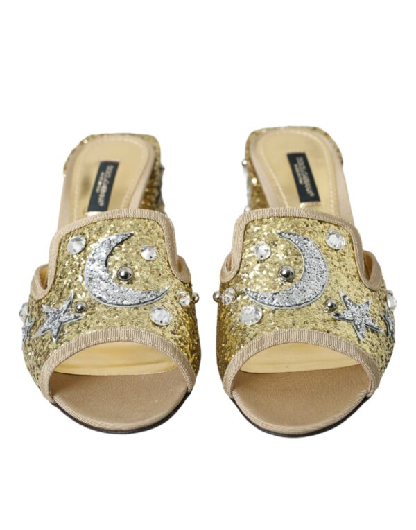 Dolce & Gabbana Gold Sequin Leather Heels Sandals Shoes - Image 2