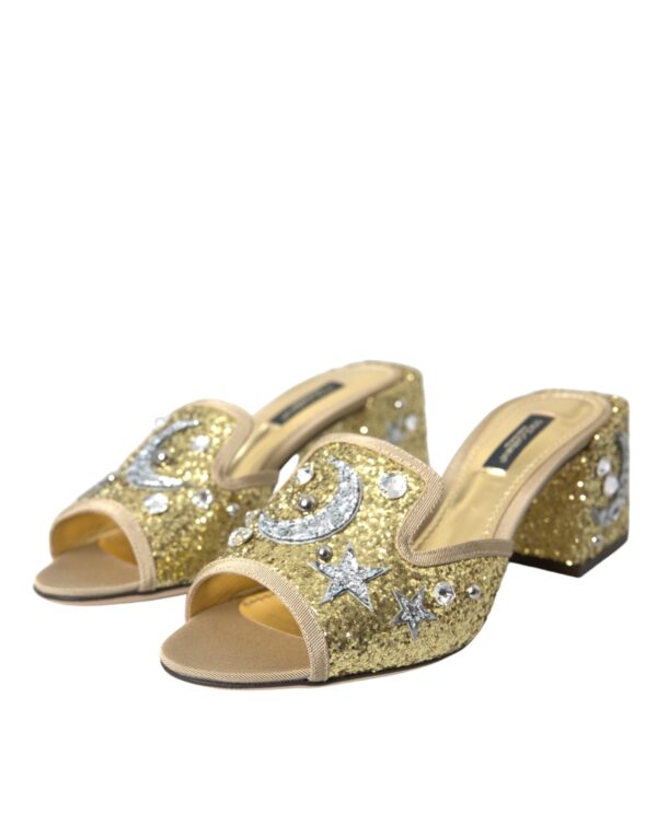 Dolce & Gabbana Gold Sequin Leather Heels Sandals Shoes - Image 3