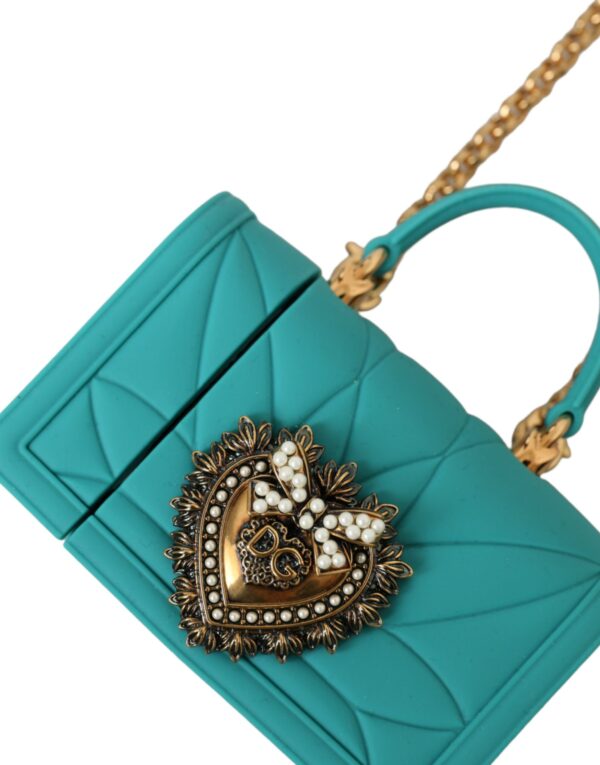 Dolce & Gabbana Turquoise Silicone Devotion Heart Cover Bag Airpods Case - Image 5