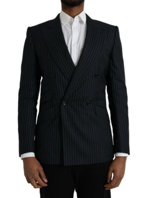 Dolce & Gabbana Black Stripe SICILIA Double Breasted Coat Blazer