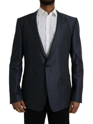 Dolce & Gabbana Blue Wool GOLD Single Breasted Coat Blazer