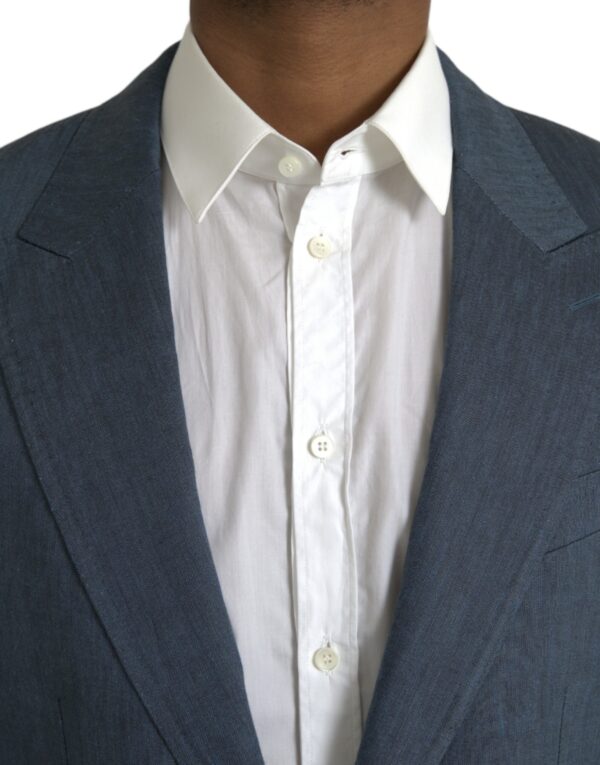 Dolce & Gabbana Blue Linen NAPOLI Single Breasted Coat Blazer - Image 4