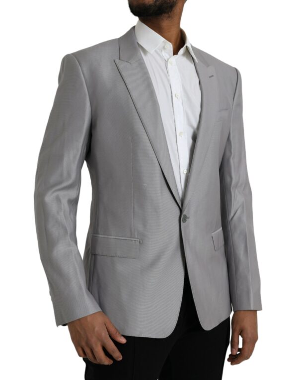 Dolce & Gabbana Gray Wool Peak Single Breasted Coat Blazer - Image 2