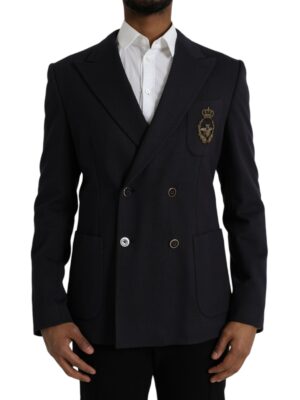 Dolce & Gabbana Dark Blue Crown Bee Double Breasted Blazer