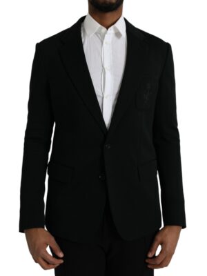 Dolce & Gabbana Black Wool Notch Single Breasted Coat Blazer