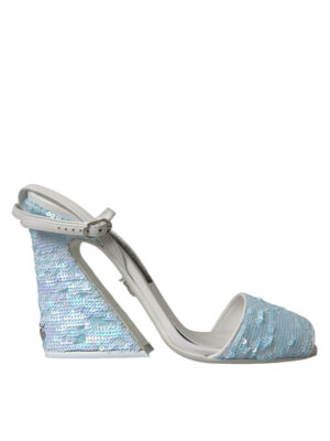 Dolce & Gabbana Light Blue Sequin Ankle Strap Sandals Shoes
