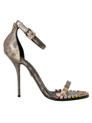 Dolce & Gabbana Brown Exotic Leather Crystal Sandals Shoes