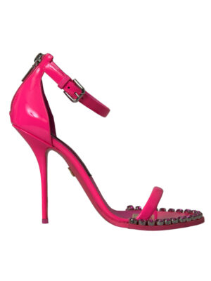 Dolce & Gabbana Pink Leather Crystal Heels Sandals Shoes