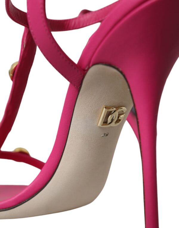 Dolce & Gabbana Pink Embellished Leather Sandals Heels Shoes - Image 7