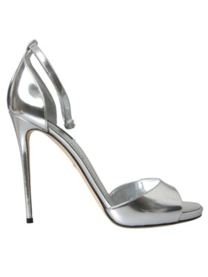 Dolce & Gabbana Silver KEIRA Leather Heels Sandals Shoes