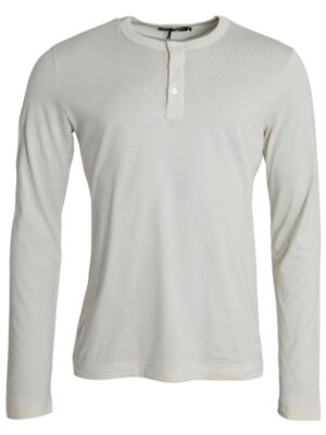 Dolce & Gabbana Off White Cotton Round Neck Pullover Sweater