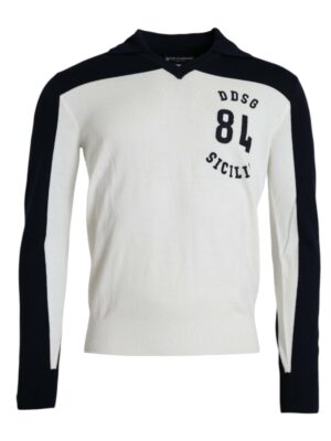 Dolce & Gabbana White Black SICILIA Henley Shirt Pullover Sweater