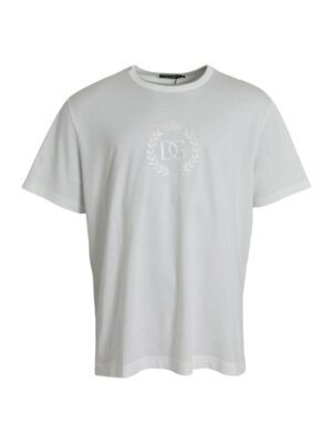 Dolce & Gabbana White Logo Embossed Cotton Crewneck T-shirt