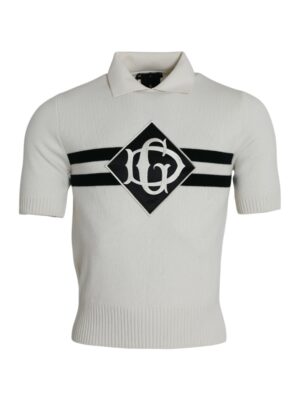 Dolce & Gabbana White DG Logo Collared Henley Shirt T-shirt