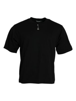 Dolce & Gabbana Black Embellished Cotton Crew Neck T-shirt