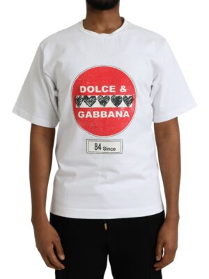 Dolce & Gabbana White Amor Heart Cotton Crewneck Short Sleeve T-shirt