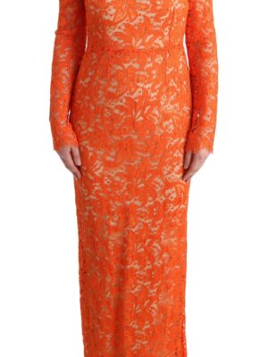 Dolce & Gabbana Elegant Long-Sleeve Full-Length Orange Sheath Dress