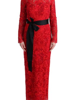 Dolce & Gabbana Elegant Red Sheath Dress with Silk Bow Belt