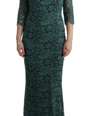 Dolce & Gabbana Elegant Green Crystal Embellished Sheath Dress