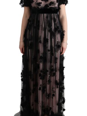 Dolce & Gabbana Elegant Floral Applique Full Length Dress
