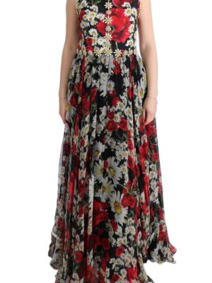 Dolce & Gabbana Floral Maxi Gown with Sunflower Print and Crystals