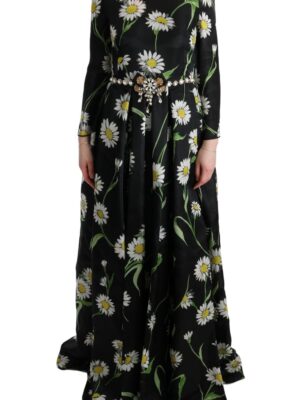 Dolce & Gabbana Elegant Sunflower Maxi Gown with Crystals