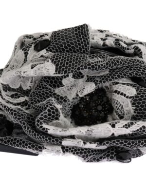Dolce & Gabbana Elegant Black & White Floral Lace Crystal Hair Claw