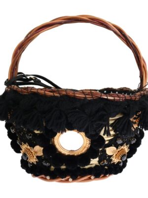 Dolce & Gabbana Chic Beige & Black Straw Snakeskin Bucket Bag