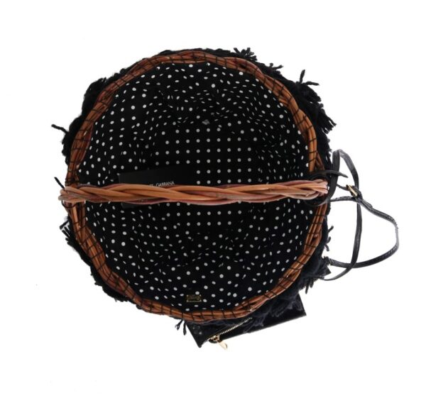 Dolce & Gabbana Chic Beige & Black Straw Snakeskin Bucket Bag - Image 6