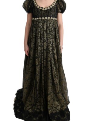 Dolce & Gabbana Sunflower Lace Crystal Maxi Shift Dress