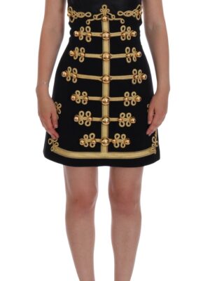 Dolce & Gabbana Elegant Black A-Line Sleeveless Dress with Gold Details