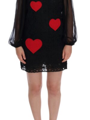 Dolce & Gabbana Elegant Black Lace Heart Applique Shift Dress