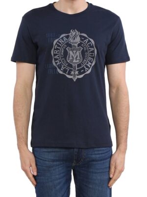 La Martina Crew Neck Graphic Jersey Tee - Refined Blue Cotton