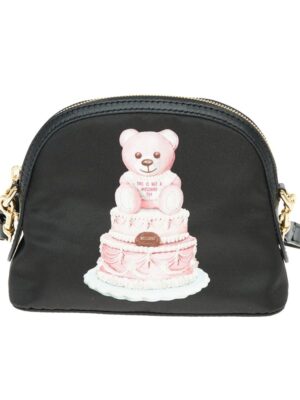 Moschino Couture Chic Teddy Bear Print Clutch with Calfskin Strap