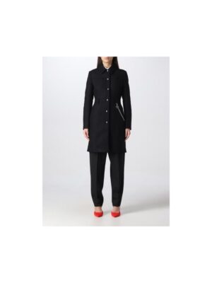 Love Moschino Elegant Black Wool Coat with Silver Chain Detail