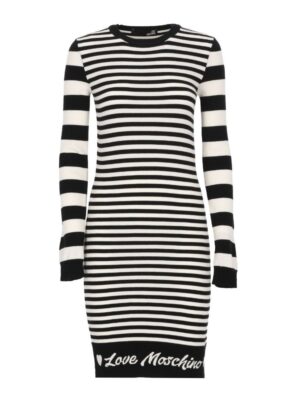 Love Moschino Elegant Striped Knit Dress with Long Sleeves
