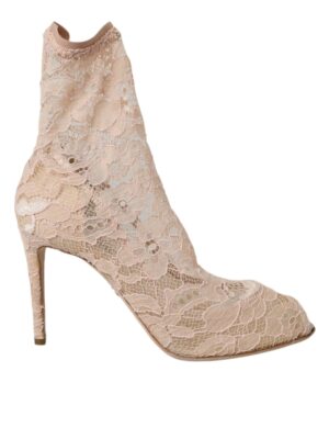 Dolce & Gabbana Beige Stretch Taormina Lace Boots Shoes