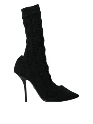 Dolce & Gabbana Black Stiletto Heels Mid Calf Boots Shoes